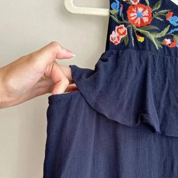 LOFT Cold Shoulder Ruffle Blouse, Floral Embroidered Top, Size Medium - Picture 7 of 16